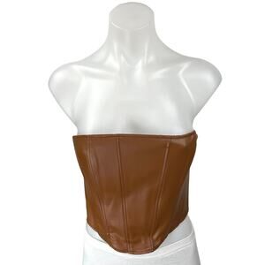 Zara Brown Faux Leather Vegan Strapless Tube Bustier Corset Crop Top Size S
